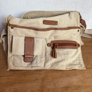 Canvas Messenger Bag with Brown Accents Caribbean Joe Crossbody